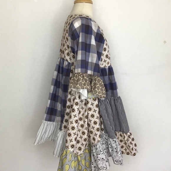 Patchwork upcycled, babydoll, ruffled sleeve, boho mini dress size inclu… - Picture 2 of 8